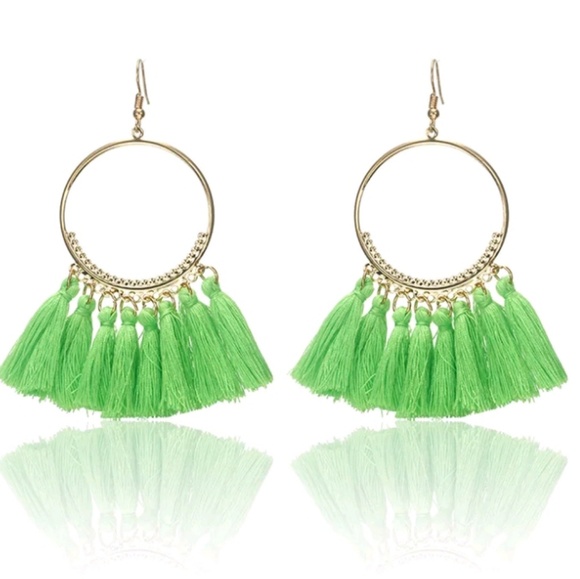 Gypsy Tassel Earrings Neon Green Color - Picture 1 of 4